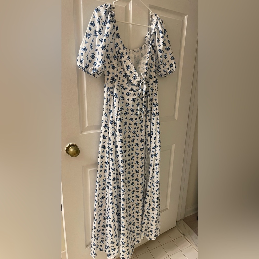 Floral White and Blue Dress